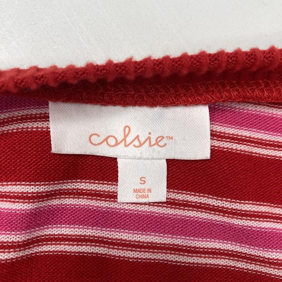 Colsie Small Lightweight Knitted Top Red Pink Striped Long Sleeves Crop VNeck - Picture 3 of 9